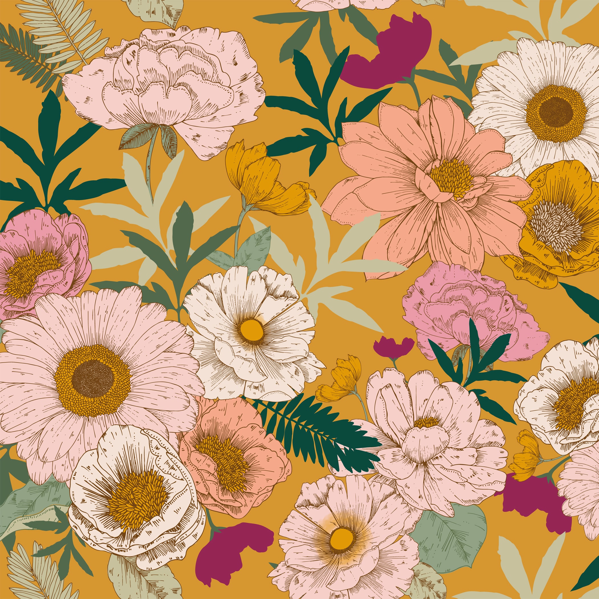 Motif illustré – design textile et papeterie – Rhoedaé