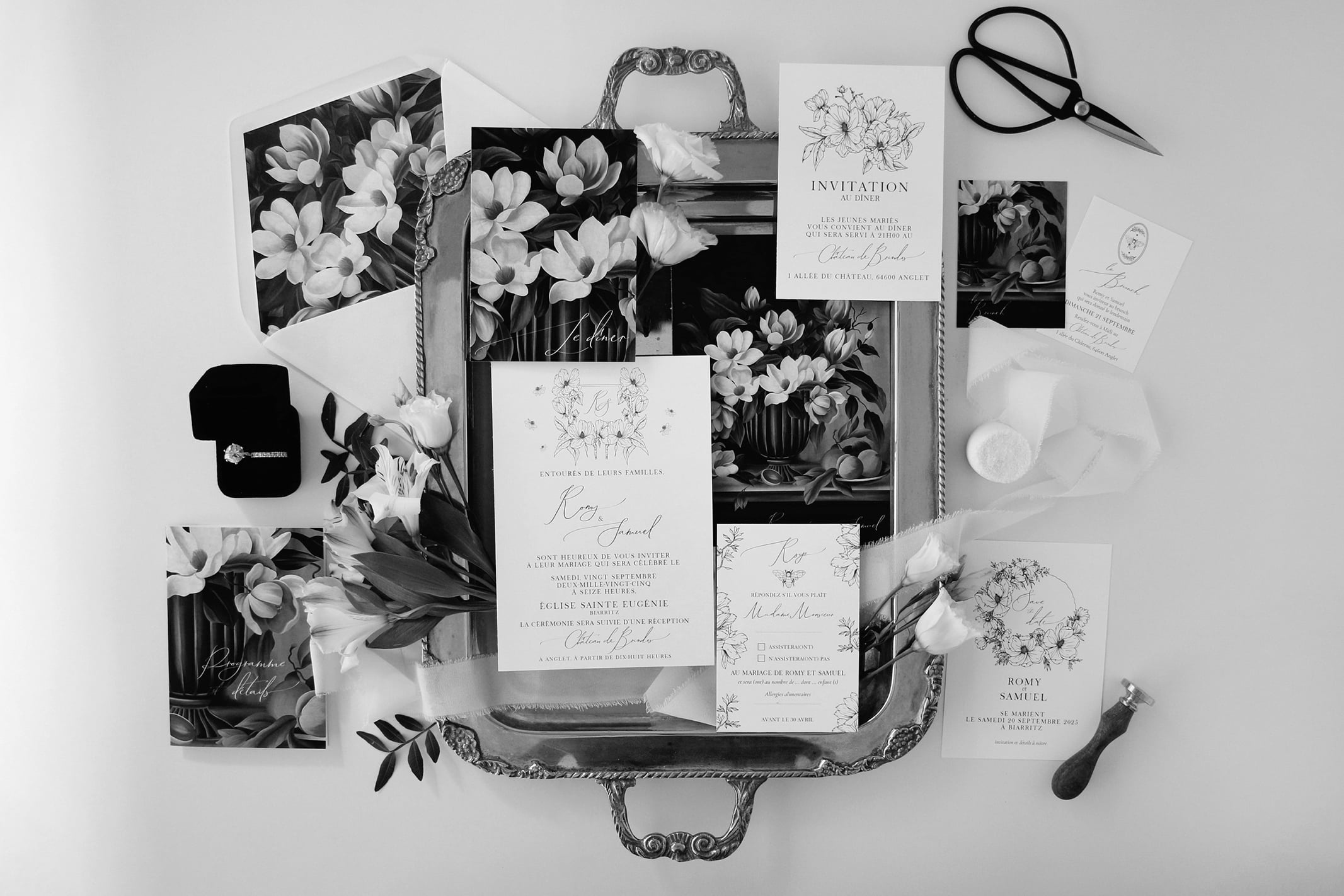 Papeterie de mariage illustrée Maison Célestine – faire-part et enveloppe assortie