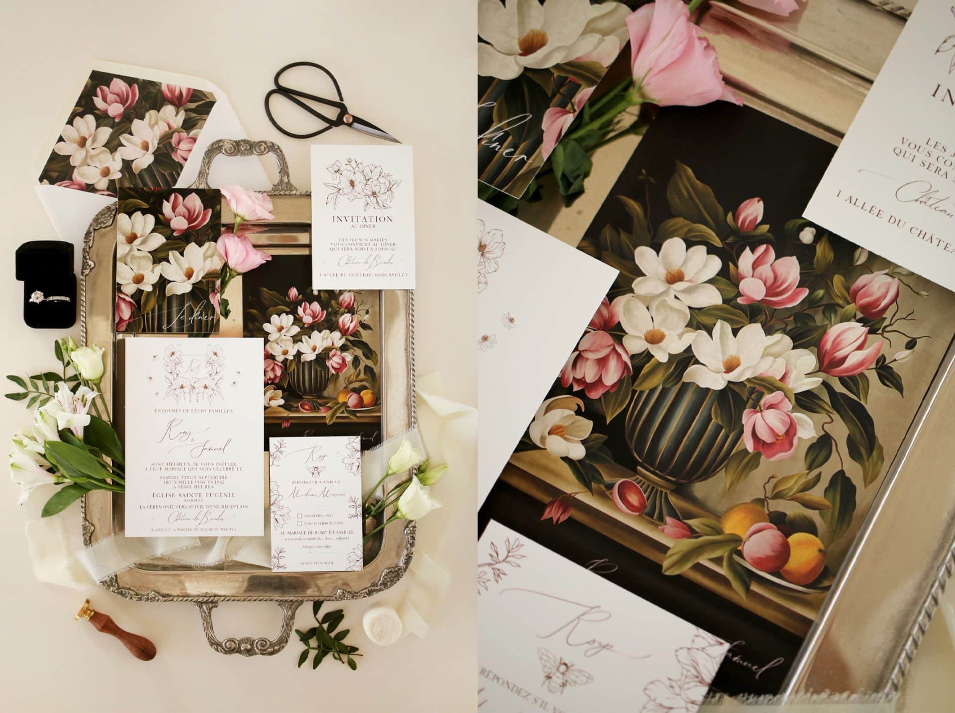 Papeterie de mariage illustrée Maison Célestine – faire-part et enveloppe assortie