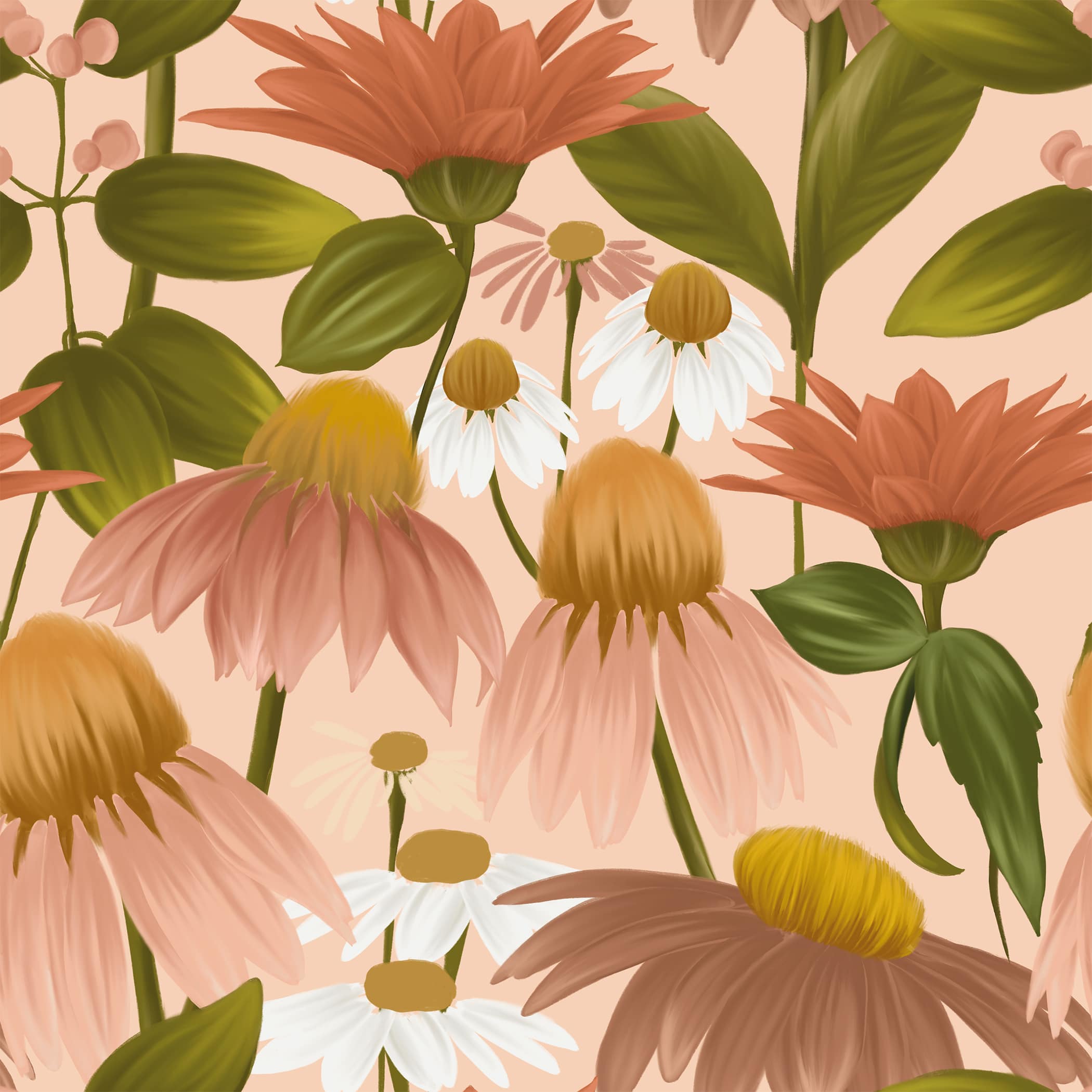 Motif illustré – design textile et papeterie – Rhoedaé