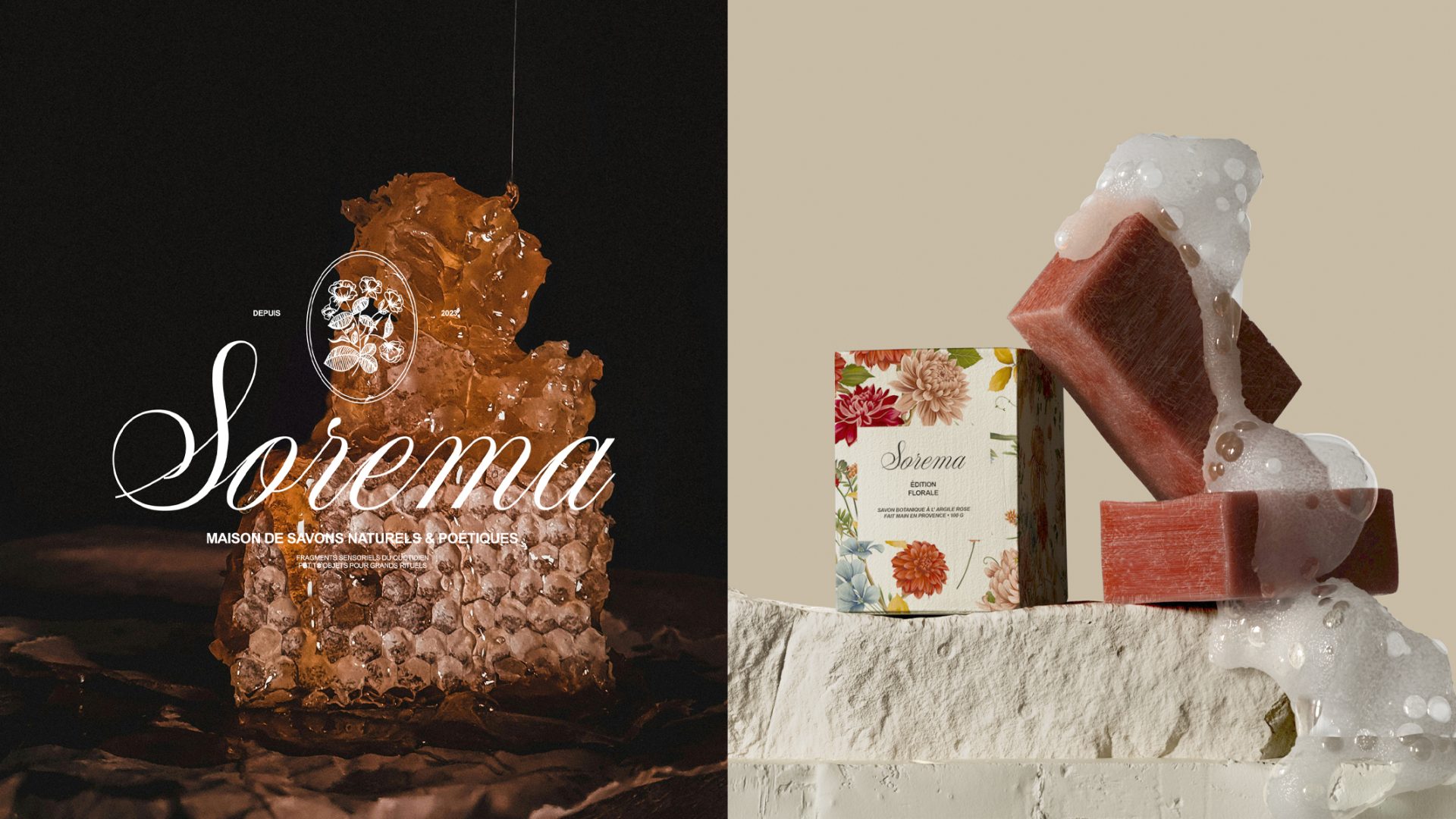 identité visuelle de la marque de savons Sorema – branding artisanal et poétique