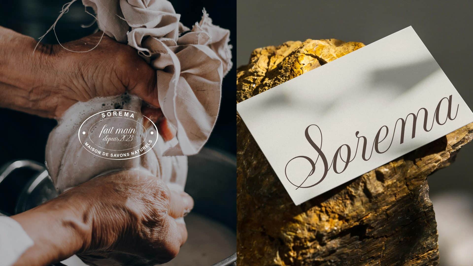 identité visuelle de la marque de savons Sorema – branding artisanal et poétique