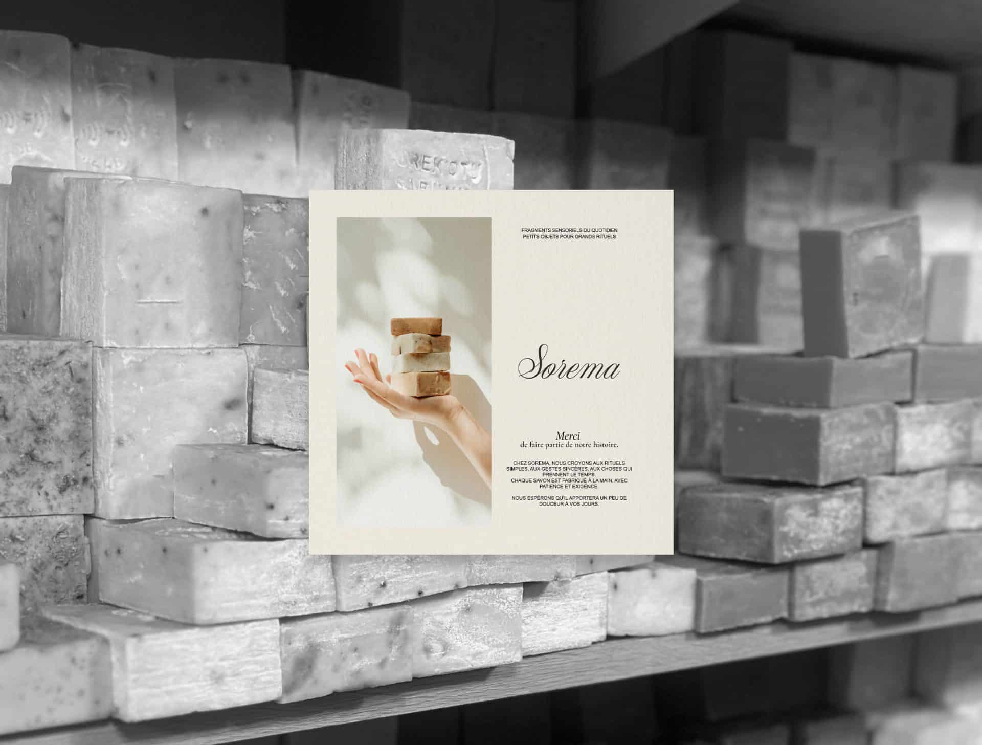 identité visuelle de la marque de savons Sorema – branding artisanal et poétique