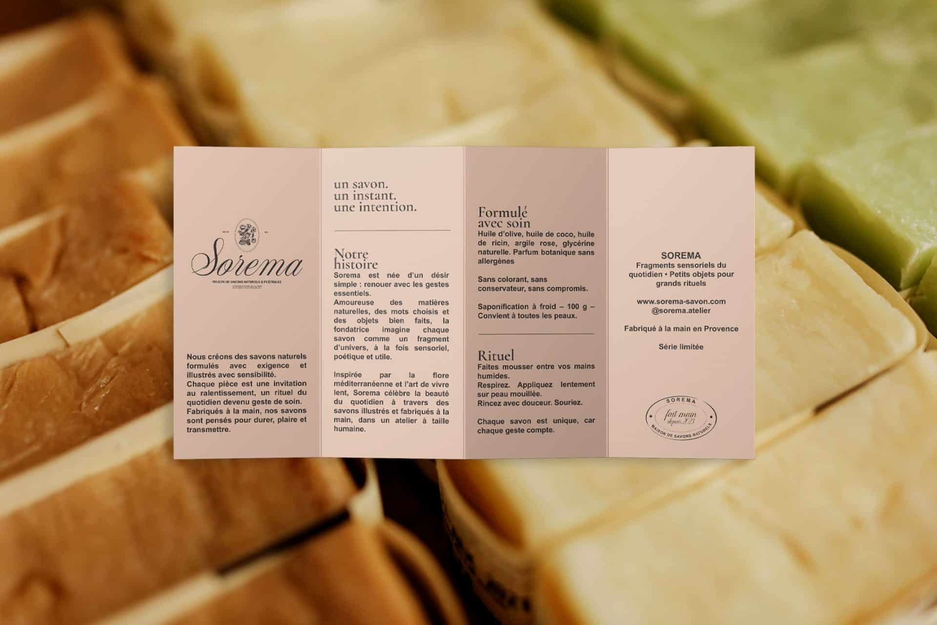 identité visuelle de la marque de savons Sorema – branding artisanal et poétique