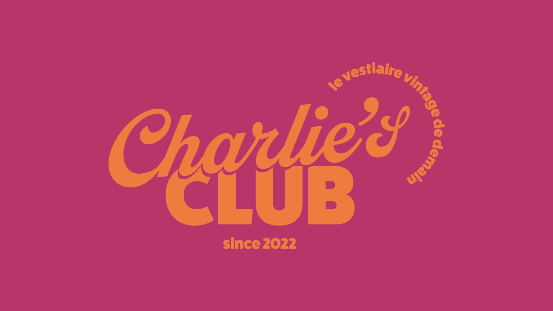 Identité visuelle Charlie’s Club – marque de vêtements vintage upcyclés, logo coloré et supports imprimés par le studio Rhoedaé