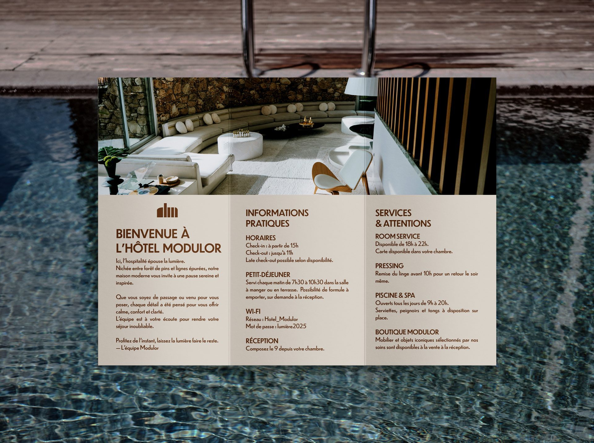 Identité Visuelle hôtel Modulor par le studio de graphisme Rhoedaé au Pays Basque