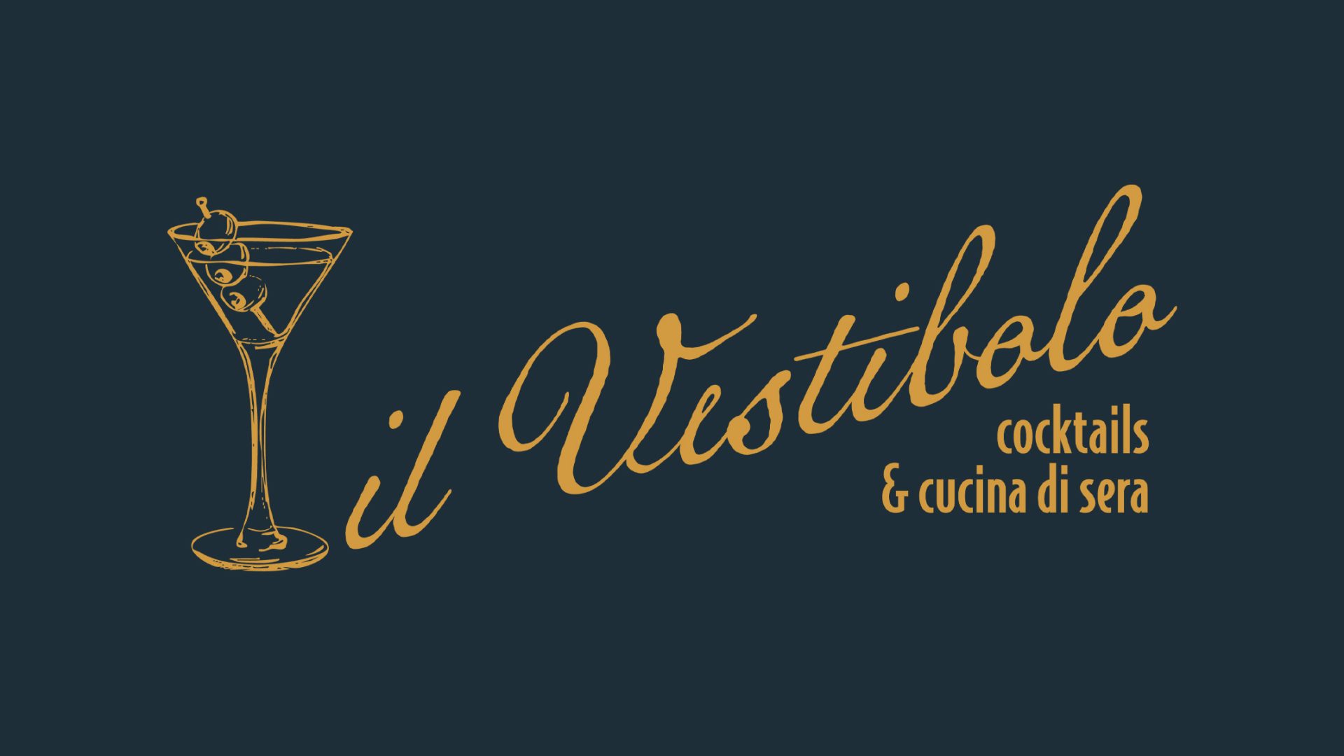 Identité visuelle du restaurant italien Il Vestibolo : logo, palette de couleurs chaleureuses, typographie élégante et supports imprimés (menu, carte de visite, vitrine). Un projet fictif signé Rhoedaé.