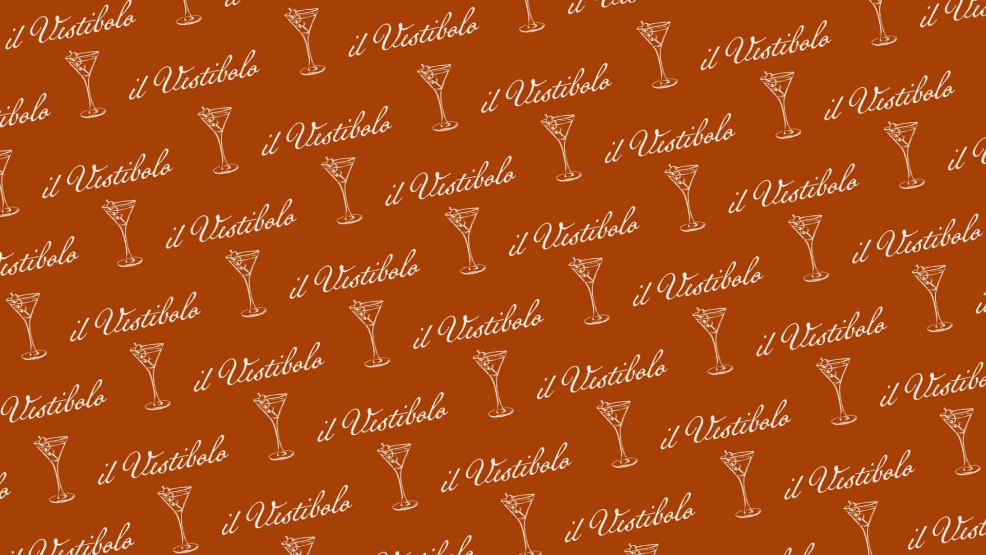 Identité visuelle du restaurant italien Il Vestibolo : logo, palette de couleurs chaleureuses, typographie élégante et supports imprimés (menu, carte de visite, vitrine). Un projet fictif signé Rhoedaé.